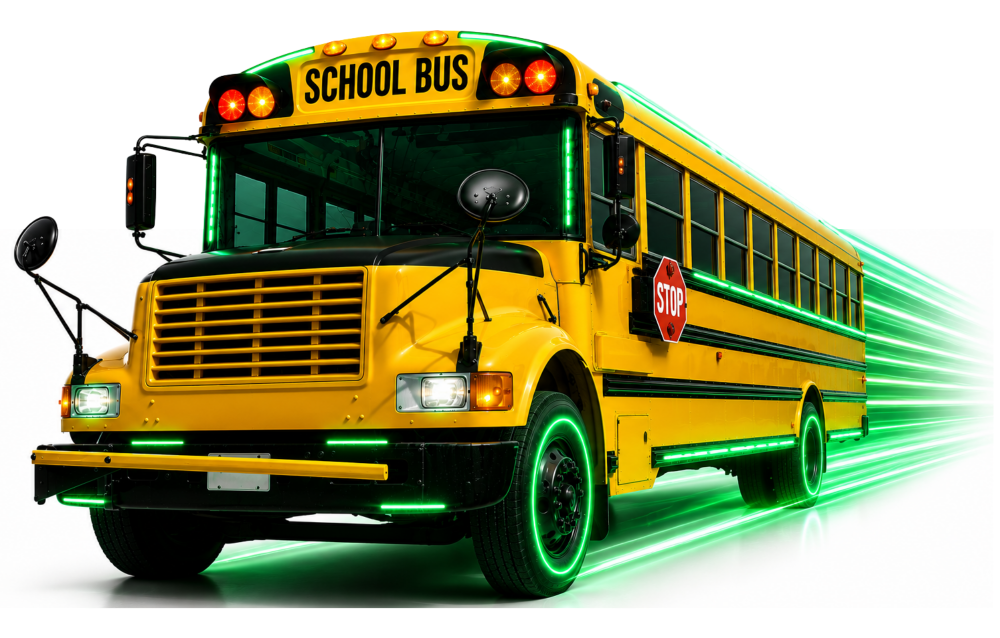 Maximized school bus with glow accents